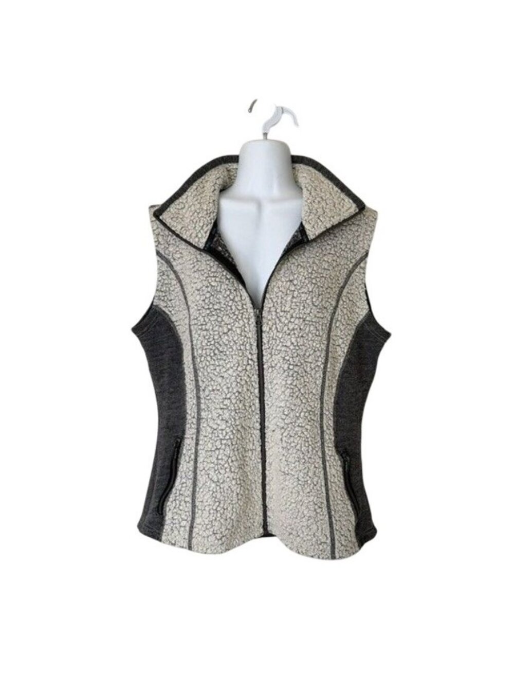 Wool Sherpa Kozet Vest KÜHL Large Full Zip Pockets White Gray Fall Comfy Cozy